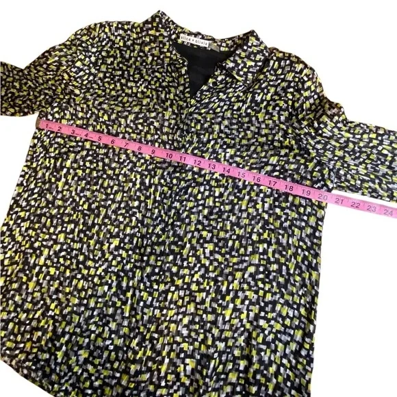 Alice + Olivia Silk blend Sheer geometric Eloise Blouse Women’s Size LG